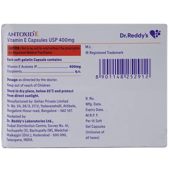 antoxid e 400mg capsule 15's